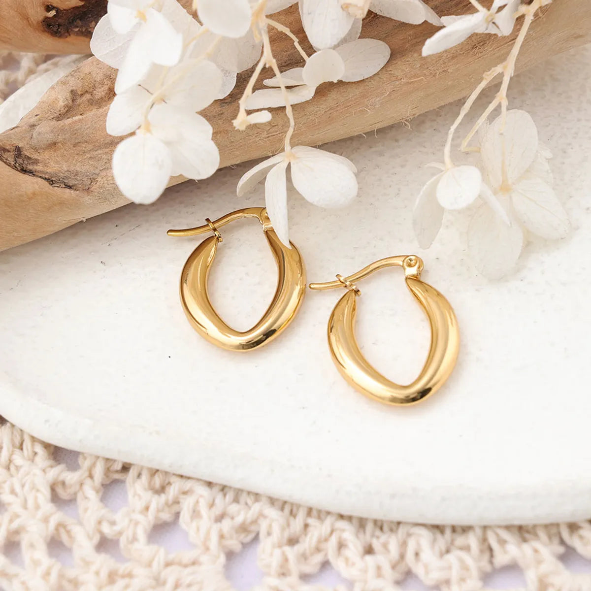 1 Pair Ig Style Semicircle Plating Stainless Steel Hoop Earrings