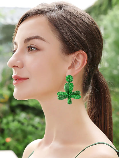 1 Pair Ig Style Shamrock Letter Beaded Handmade Seed Bead Drop Earrings