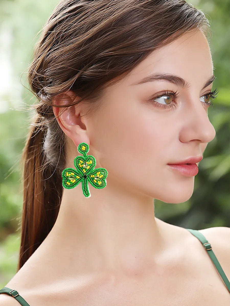 1 Pair Ig Style Shamrock Letter Beaded Handmade Seed Bead Drop Earrings