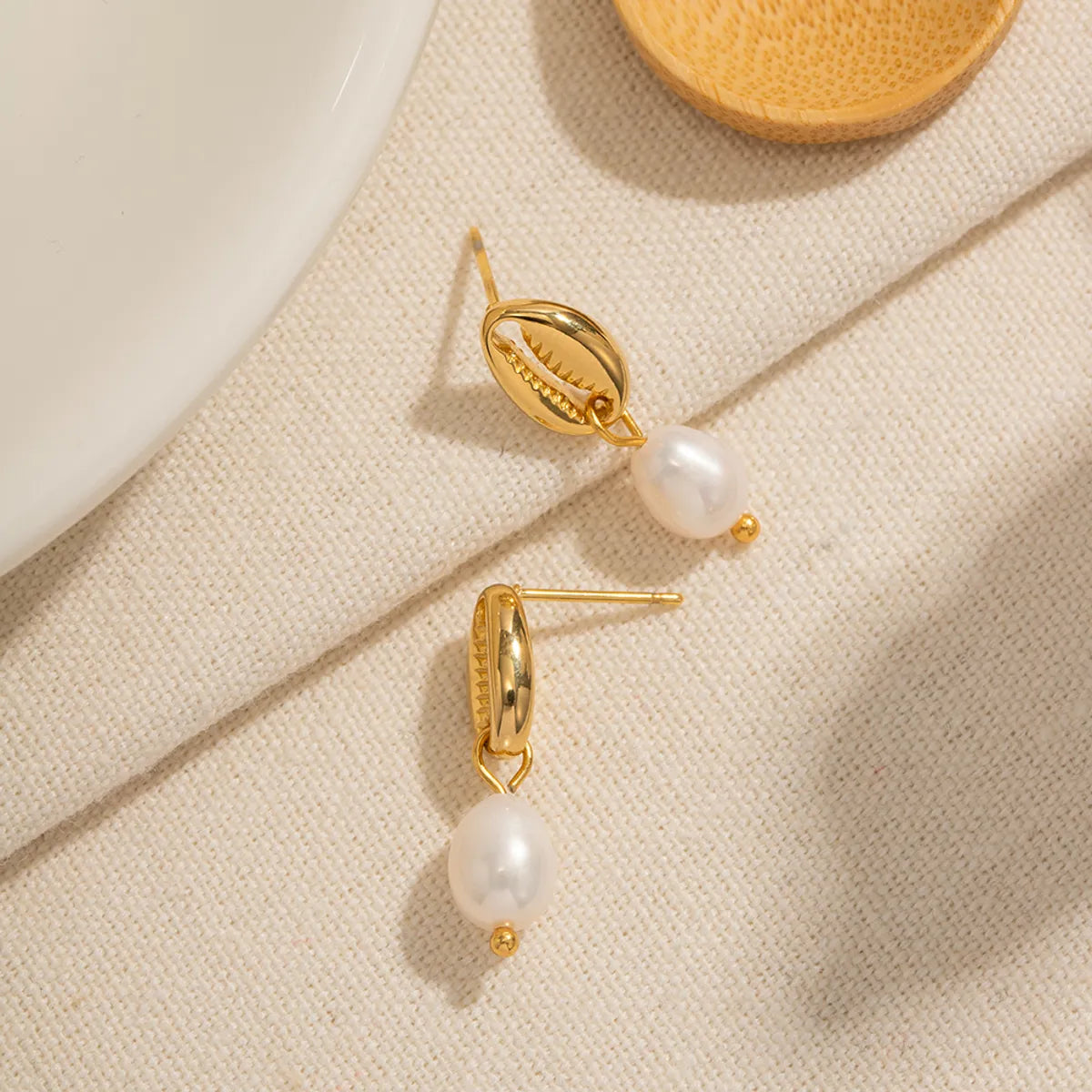 1 Pair IG Style Shell Pearl 304 Stainless Steel 18K Gold Plated Drop Earrings