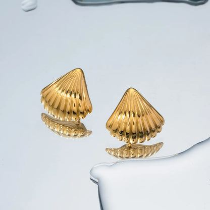 1 Pair Ig Style Shell Plating Stainless Steel 18k Gold Plated Ear Studs