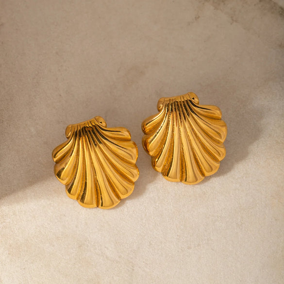 1 Pair IG Style Shell 316 Stainless Steel  18K Gold Plated Ear Studs