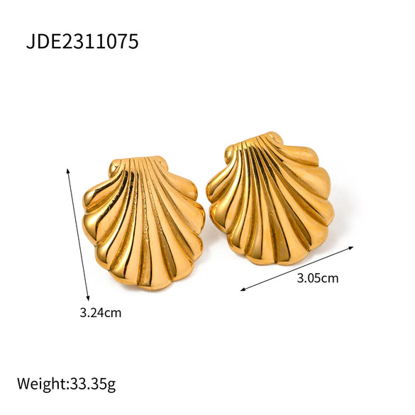 1 Pair IG Style Shell 316 Stainless Steel  18K Gold Plated Ear Studs