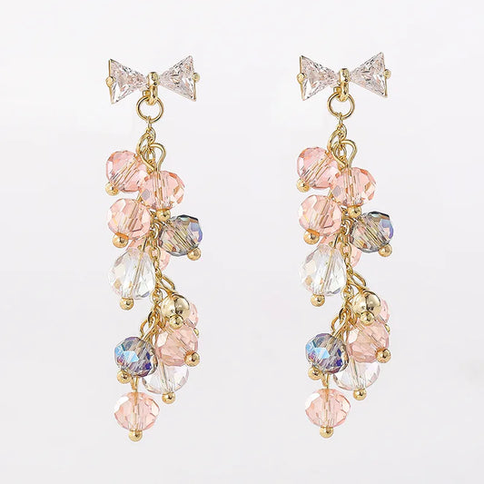 1 Pair Ig Style Shiny Bow Knot Crystal Inlay Alloy Zircon Drop Earrings