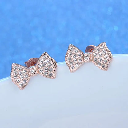 1 Pair IG Style Shiny Bow Knot Inlay Copper Zircon Rose Gold Plated White Gold Plated Ear Studs