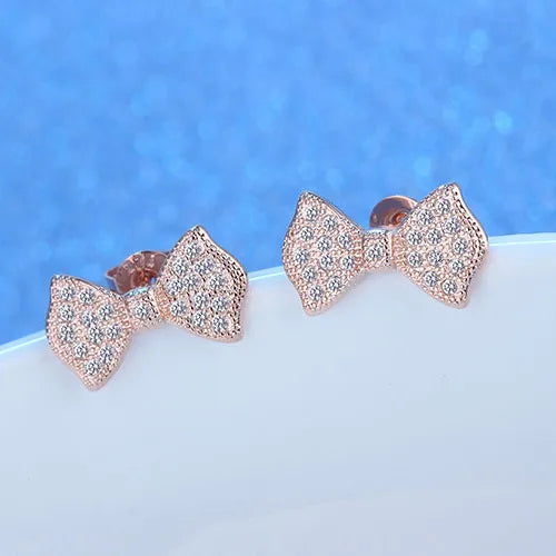 1 Pair IG Style Shiny Bow Knot Inlay Copper Zircon Rose Gold Plated White Gold Plated Ear Studs