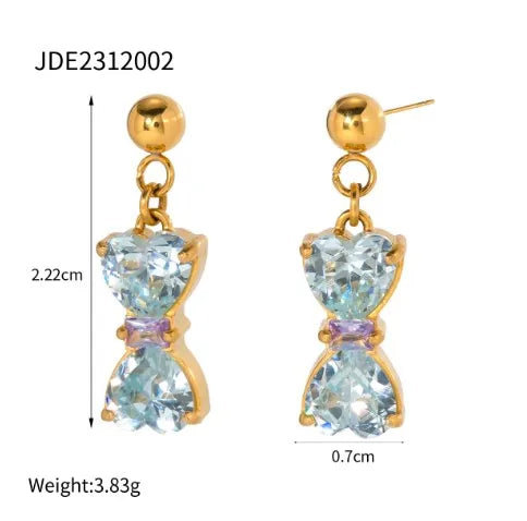 1 Pair IG Style Shiny Bow Knot Inlay 304 Stainless Steel Zircon 18K Gold Plated Drop Earrings