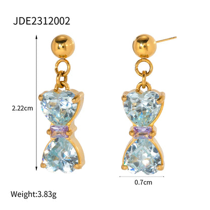 1 Pair IG Style Shiny Bow Knot Inlay 304 Stainless Steel Zircon 18K Gold Plated Drop Earrings