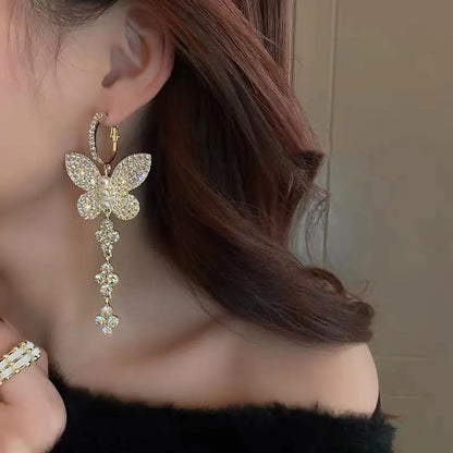 1 Pair Ig Style Shiny Butterfly Inlay Alloy Rhinestones Pearl Drop Earrings