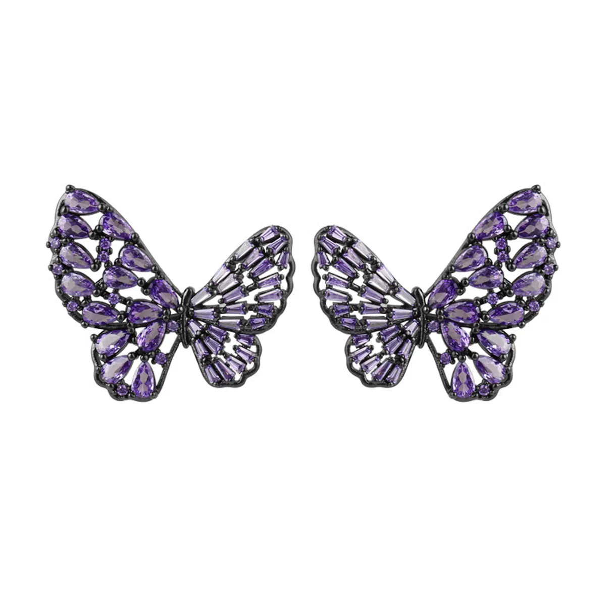 1 Pair Ig Style Shiny Butterfly Plating Hollow Out Inlay Copper Rhinestones Ear Studs