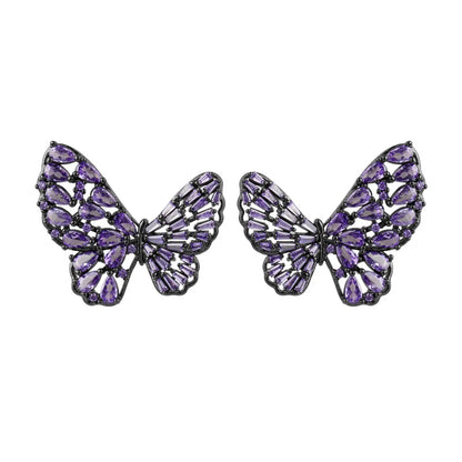 1 Pair Ig Style Shiny Butterfly Plating Hollow Out Inlay Copper Rhinestones Ear Studs