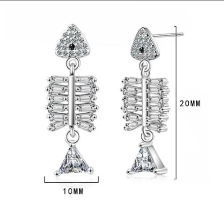 1 Pair IG Style Shiny Fish Bone Inlay Copper Zircon Drop Earrings