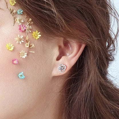 1 Pair IG Style Shiny Flower Inlay Copper Zircon Ear Studs