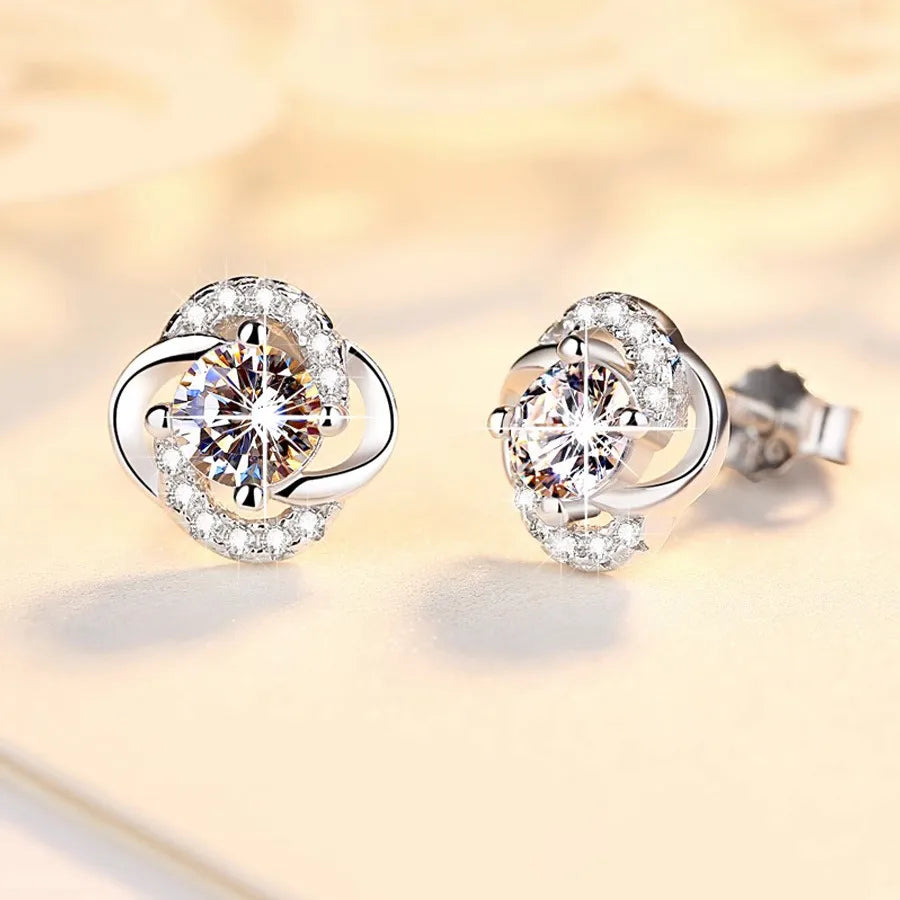 1 Pair IG Style Shiny Flower Inlay Copper Zircon Ear Studs