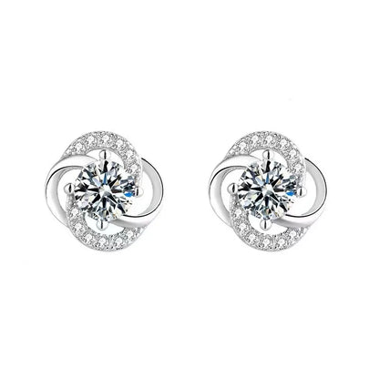 1 Pair IG Style Shiny Flower Inlay Copper Zircon Ear Studs