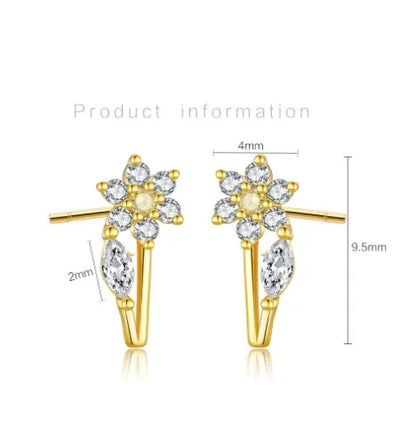 1 Pair IG Style Shiny Flower Plating Inlay Sterling Silver Zircon 18K Gold Plated Ear Studs