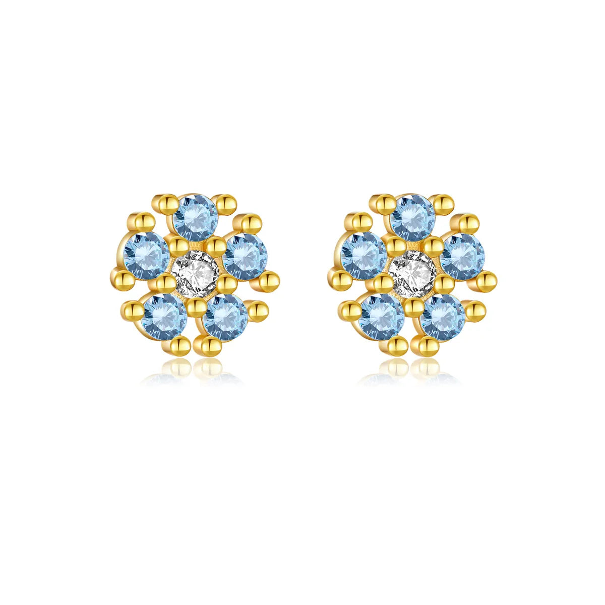 1 Pair IG Style Shiny Flower Plating Inlay Sterling Silver Zircon 18K Gold Plated Ear Studs