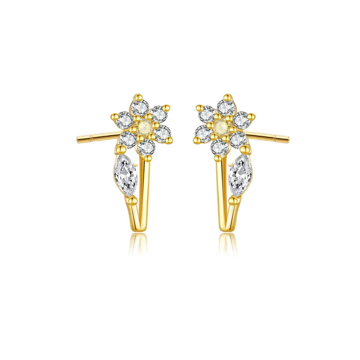 1 Pair IG Style Shiny Flower Plating Inlay Sterling Silver Zircon 18K Gold Plated Ear Studs