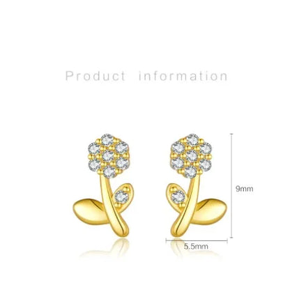 1 Pair IG Style Shiny Flower Plating Inlay Sterling Silver Zircon 18K Gold Plated Ear Studs