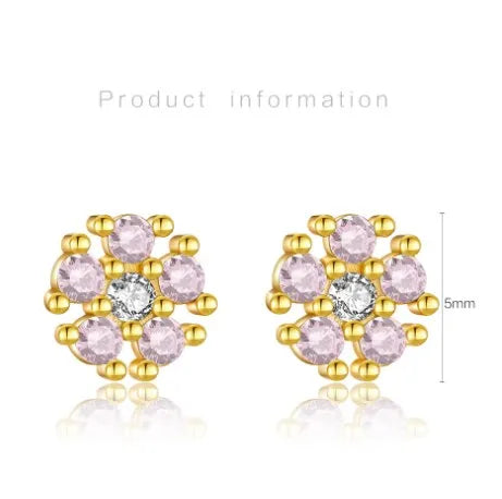 1 Pair IG Style Shiny Flower Plating Inlay Sterling Silver Zircon 18K Gold Plated Ear Studs