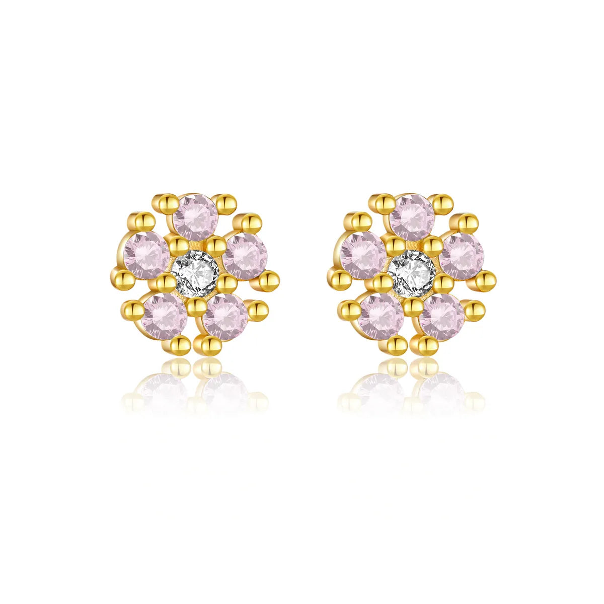 1 Pair IG Style Shiny Flower Plating Inlay Sterling Silver Zircon 18K Gold Plated Ear Studs