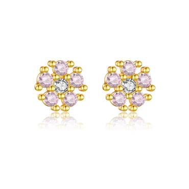 1 Pair IG Style Shiny Flower Plating Inlay Sterling Silver Zircon 18K Gold Plated Ear Studs