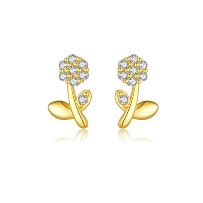 1 Pair IG Style Shiny Flower Plating Inlay Sterling Silver Zircon 18K Gold Plated Ear Studs