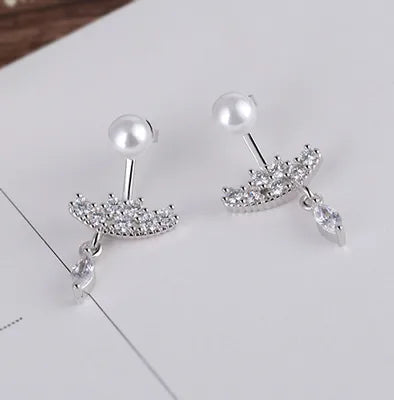 1 Pair IG Style Shiny Geometric Inlay Copper Pearl Zircon White Gold Plated Ear Studs