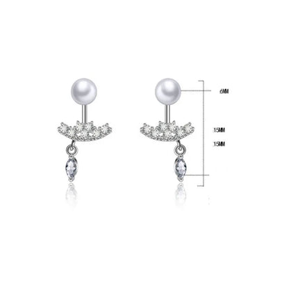 1 Pair IG Style Shiny Geometric Inlay Copper Pearl Zircon White Gold Plated Ear Studs