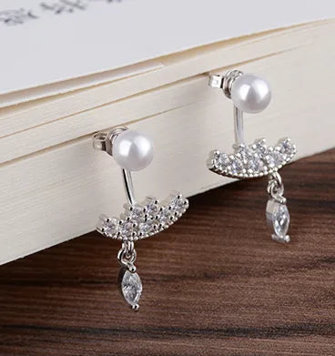 1 Pair IG Style Shiny Geometric Inlay Copper Pearl Zircon White Gold Plated Ear Studs