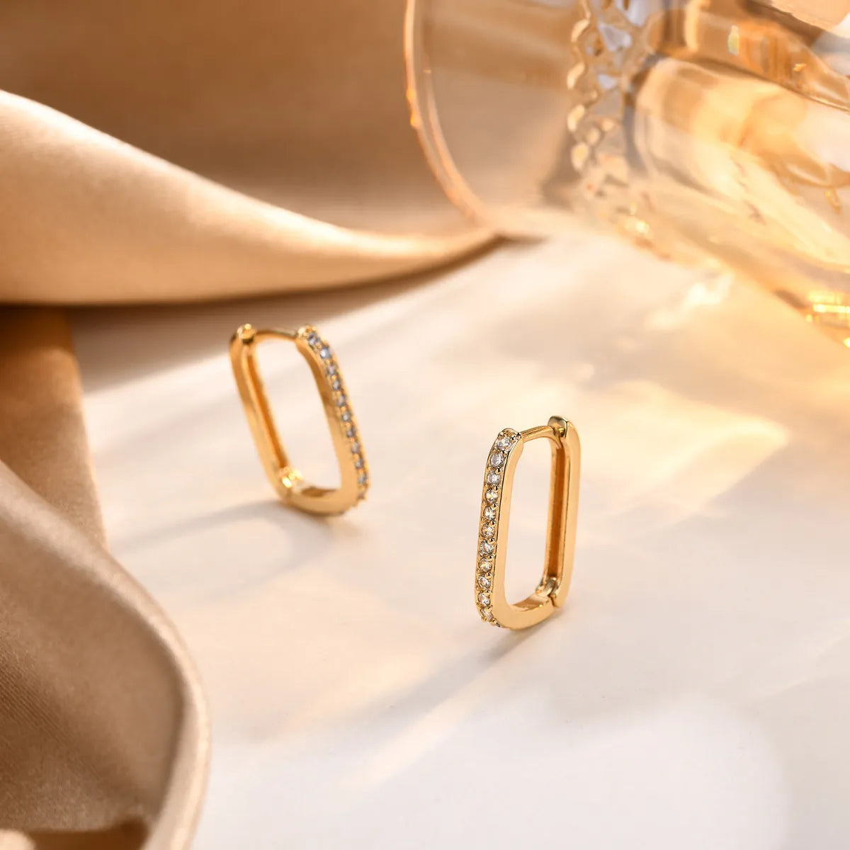 1 Pair Ig Style Shiny Geometric Plating Copper Zircon 18k Gold Plated Hoop Earrings