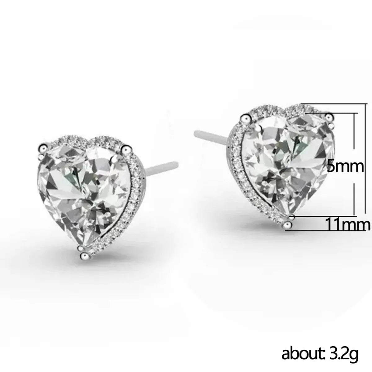 1 Pair IG Style Shiny Heart Shape Inlay Copper Zircon Ear Studs