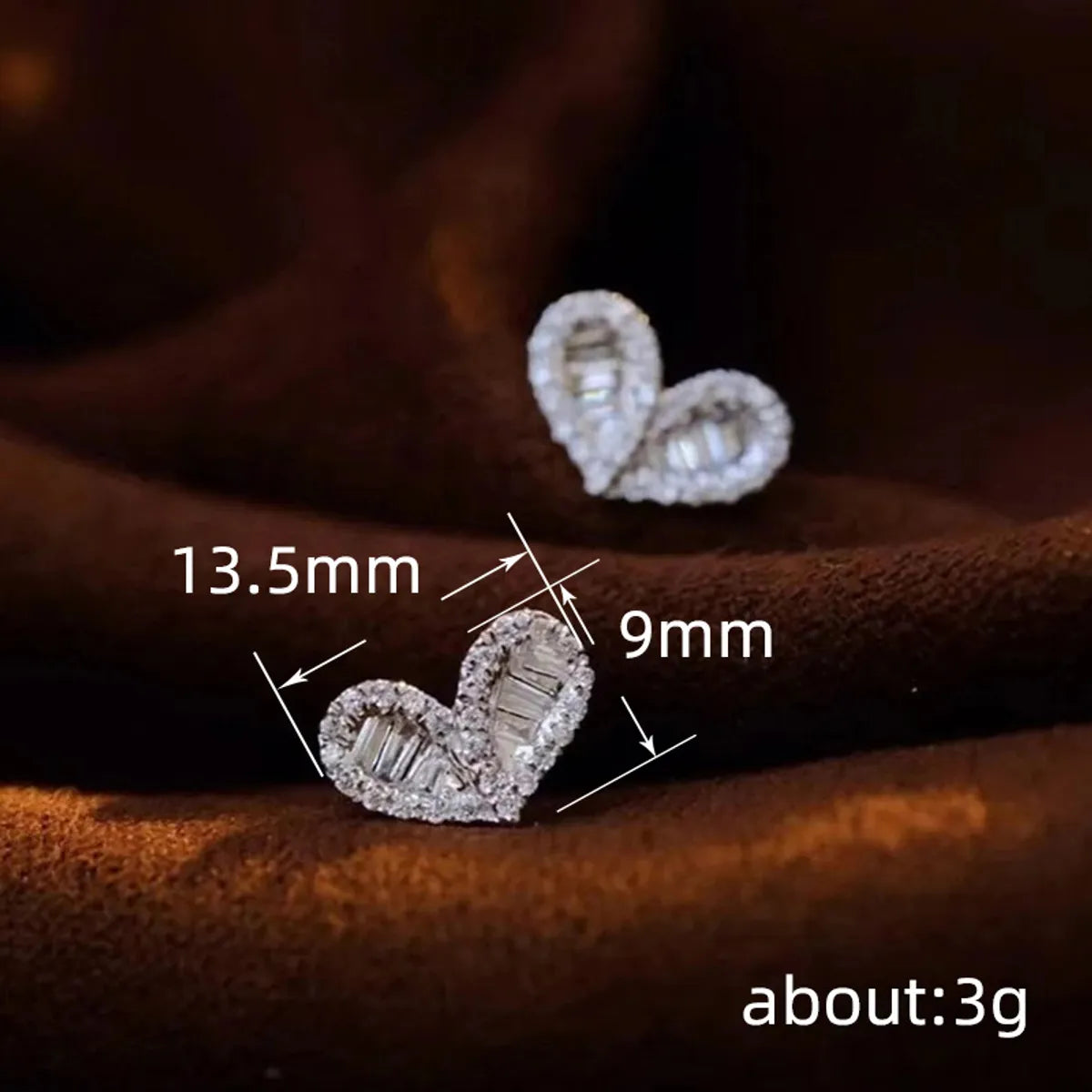 1 Pair IG Style Shiny Heart Shape Inlay Copper Zircon Ear Studs