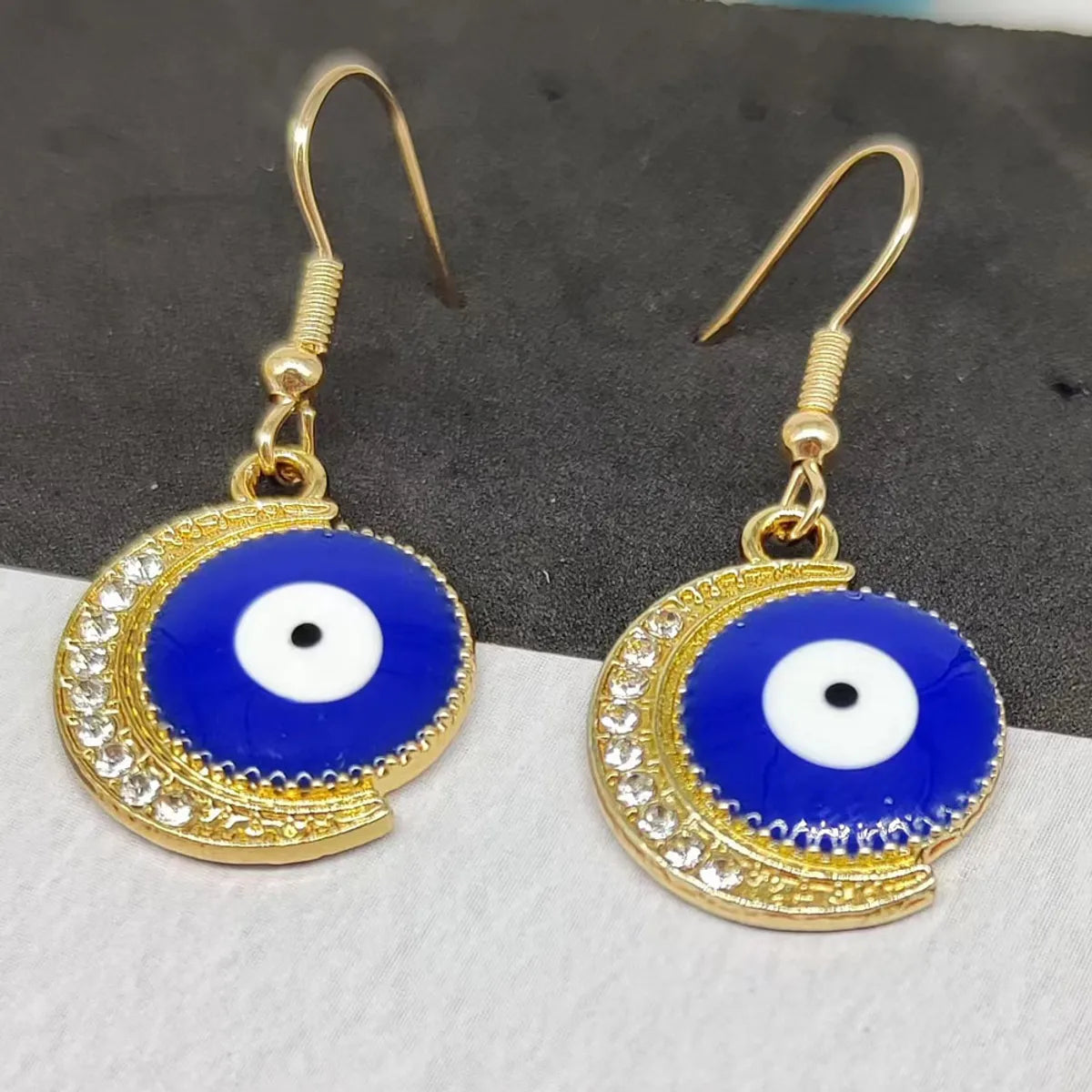 1 Pair IG Style Shiny Moon Eye Enamel Inlay Alloy Rhinestones Gold Plated Silver Plated Drop Earrings