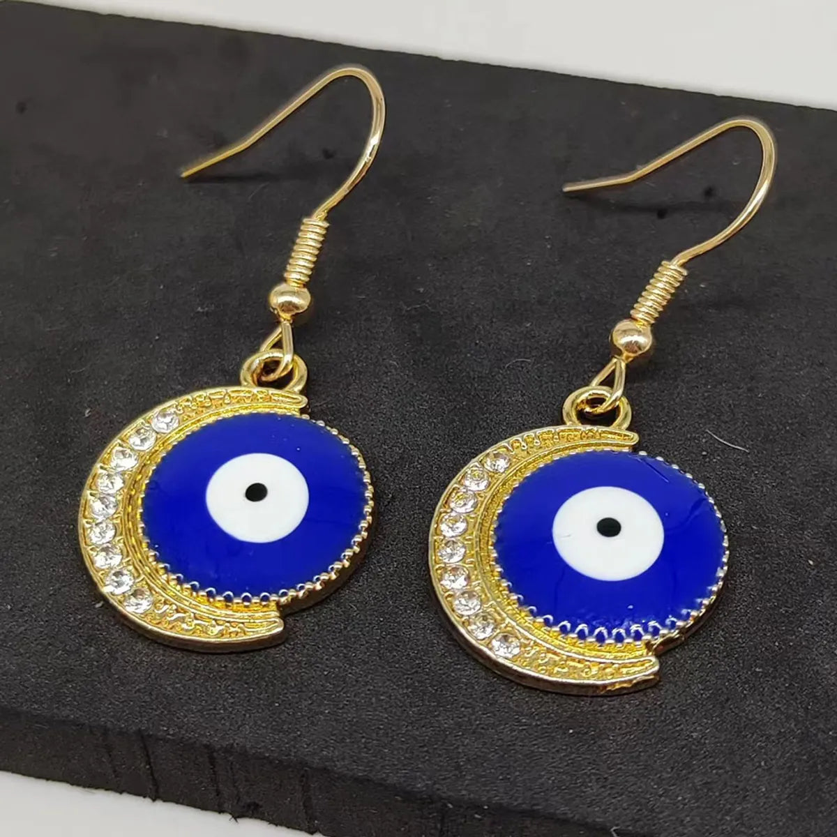 1 Pair IG Style Shiny Moon Eye Enamel Inlay Alloy Rhinestones Gold Plated Silver Plated Drop Earrings