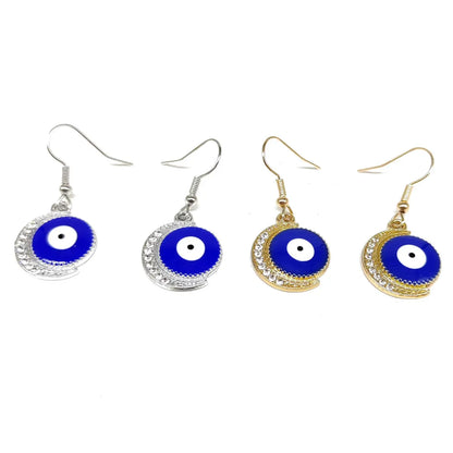 1 Pair IG Style Shiny Moon Eye Enamel Inlay Alloy Rhinestones Gold Plated Silver Plated Drop Earrings