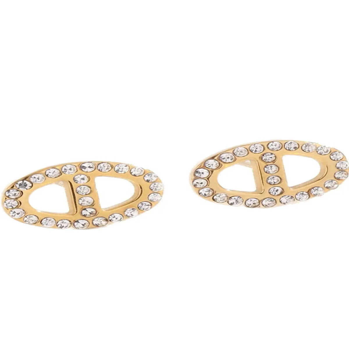 1 Pair IG Style Shiny Oval Plating Inlay Titanium Steel Rhinestones 18K Gold Plated Ear Studs