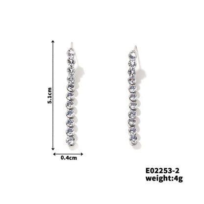 1 Pair IG Style Shiny Round Tassel Inlay Copper Zircon K Gold Plated Rhodium Plated Drop Earrings