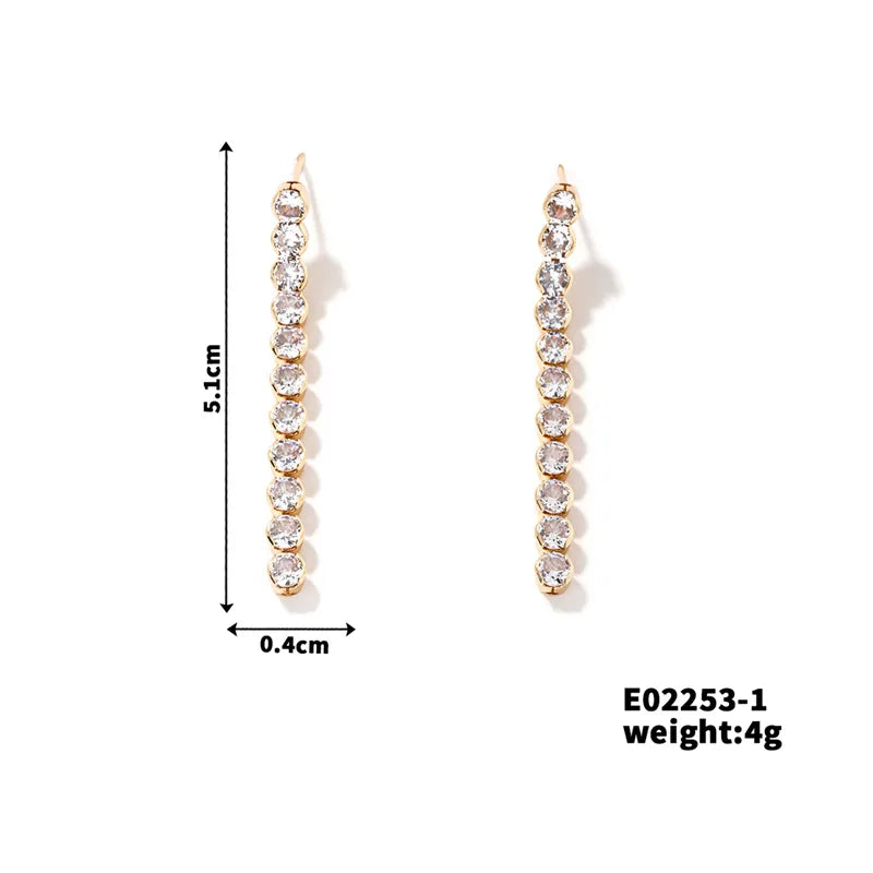 1 Pair IG Style Shiny Round Tassel Inlay Copper Zircon K Gold Plated Rhodium Plated Drop Earrings