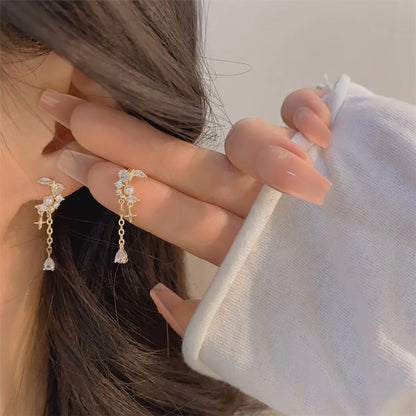 1 Pair Ig Style Shiny Star Moon Tassel Plating Inlay Alloy Rhinestones Drop Earrings Ear Cuffs