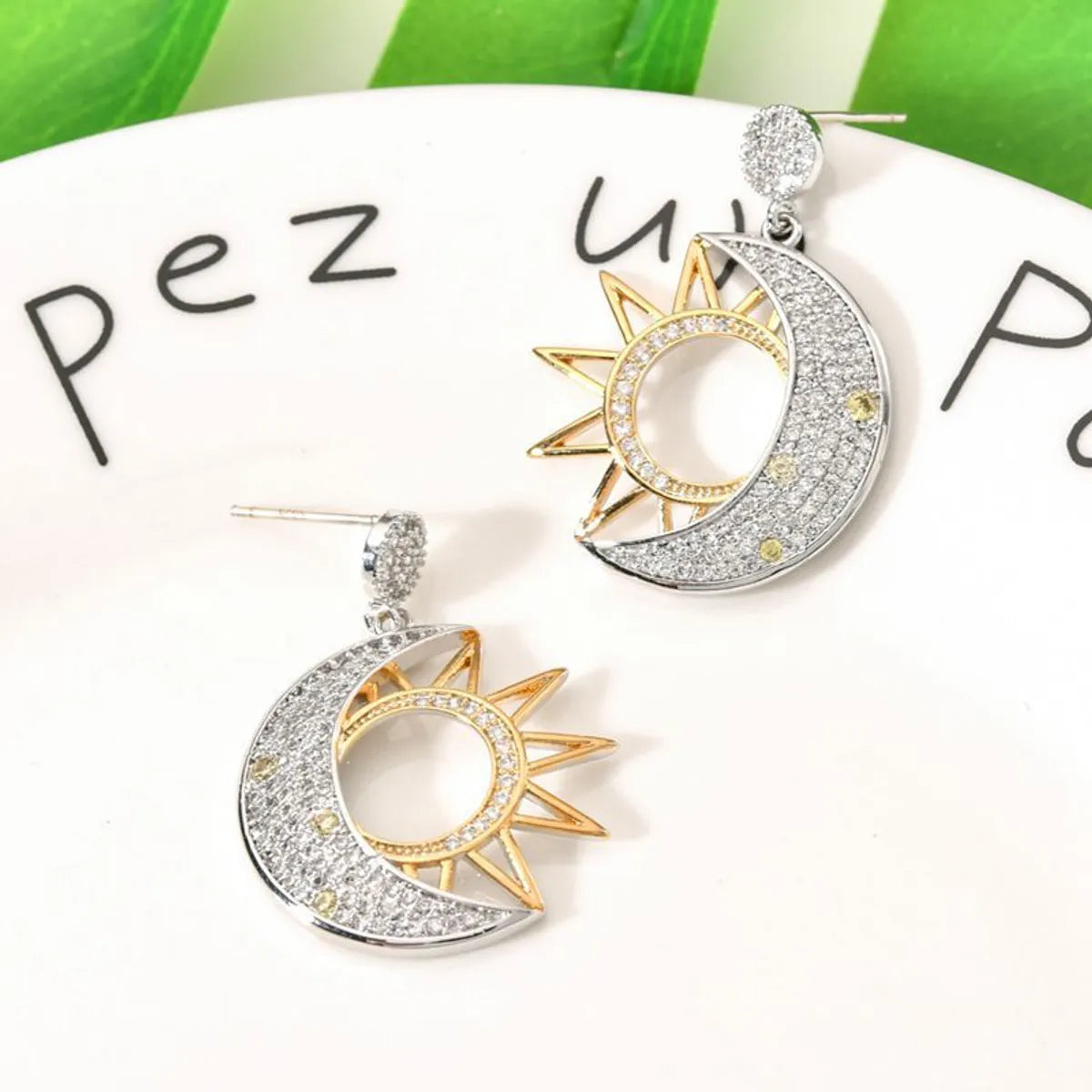 1 Pair Ig Style Shiny Sun Moon Plating Inlay Copper Zircon 18k Gold Plated White Gold Plated Drop Earrings