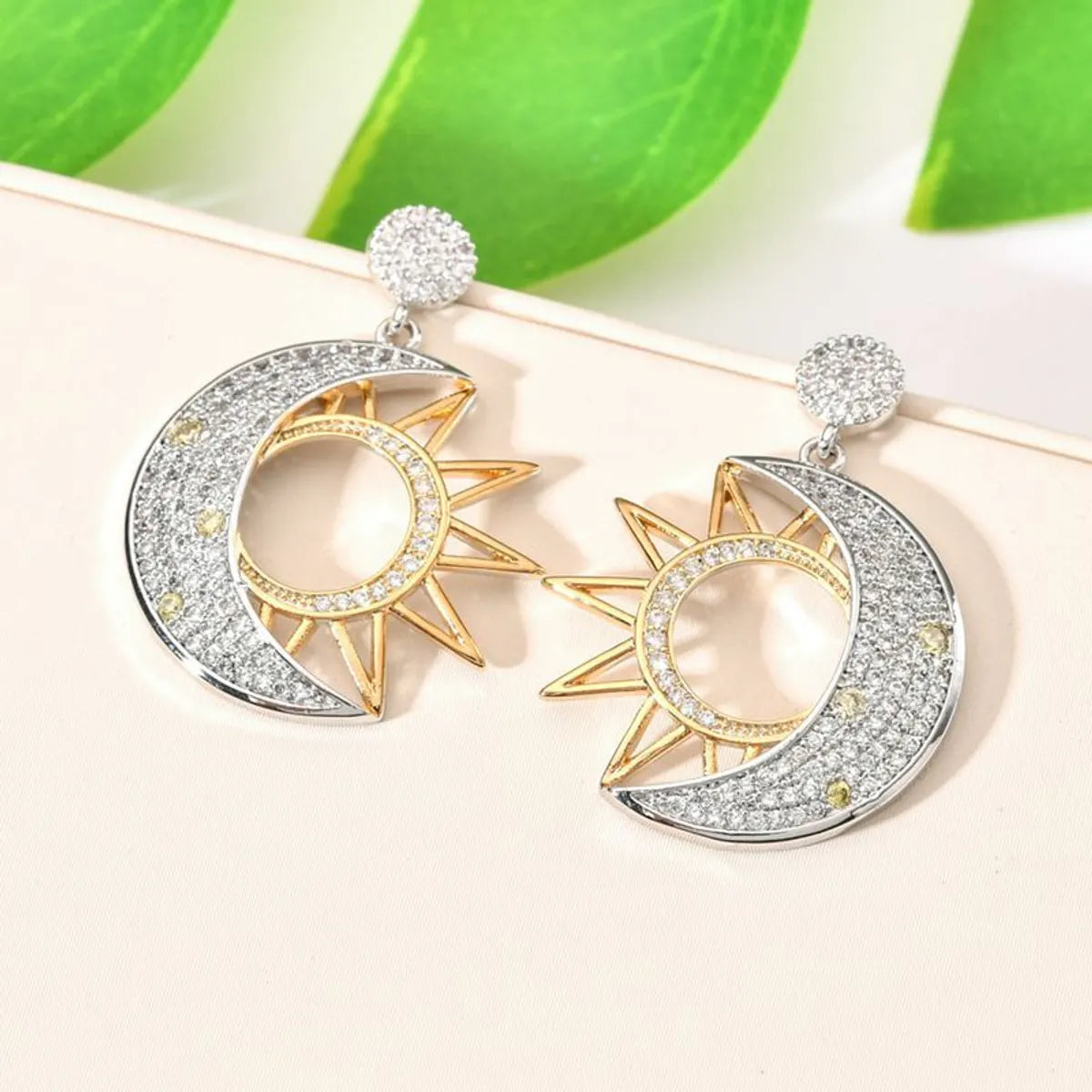 1 Pair Ig Style Shiny Sun Moon Plating Inlay Copper Zircon 18k Gold Plated White Gold Plated Drop Earrings