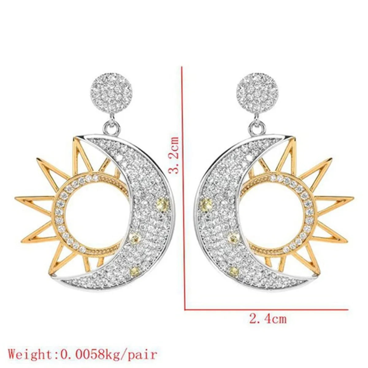 1 Pair Ig Style Shiny Sun Moon Plating Inlay Copper Zircon 18k Gold Plated White Gold Plated Drop Earrings