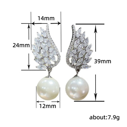 1 Pair Ig Style Shiny Wings Plating Inlay Copper Artificial Pearls Zircon Drop Earrings