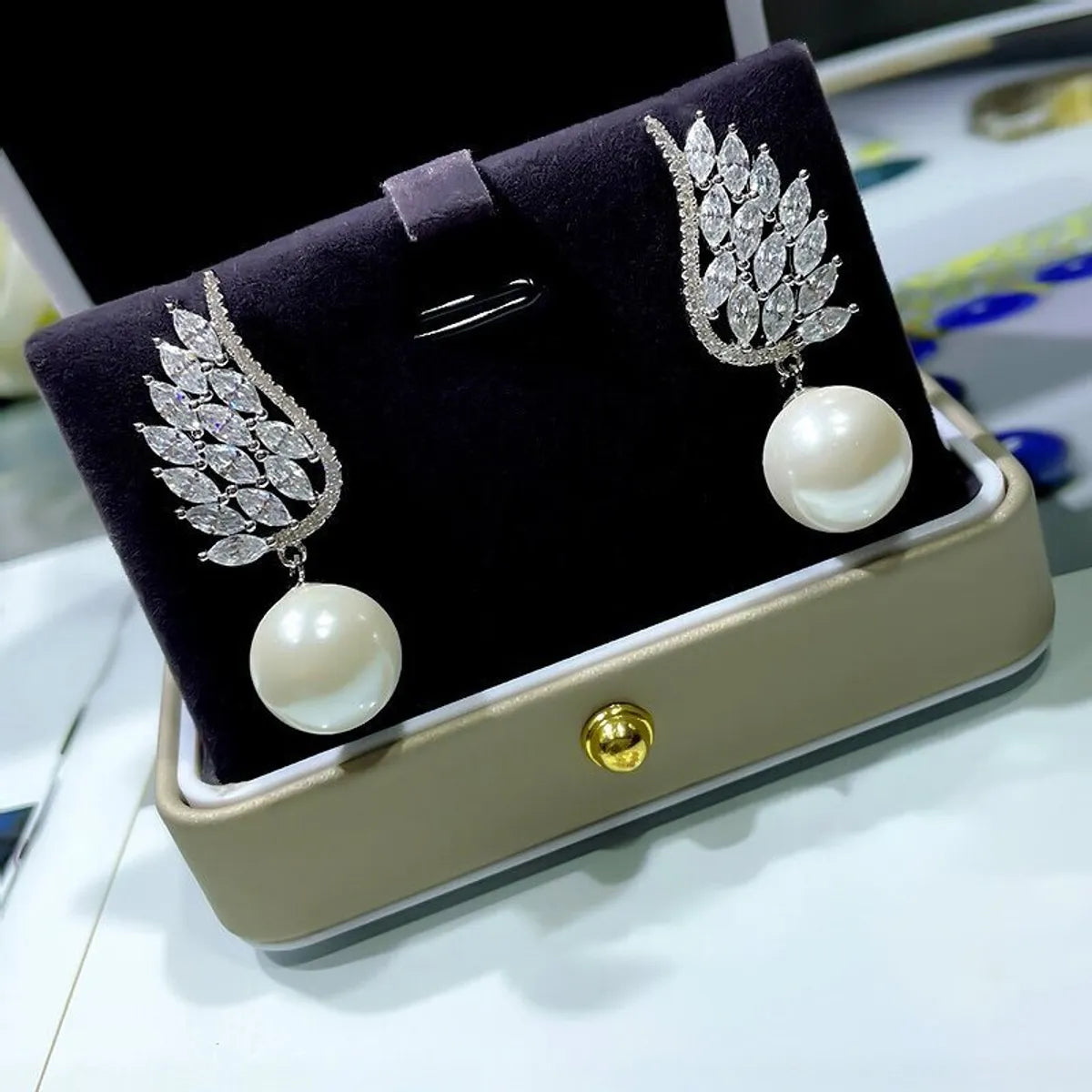 1 Pair Ig Style Shiny Wings Plating Inlay Copper Artificial Pearls Zircon Drop Earrings