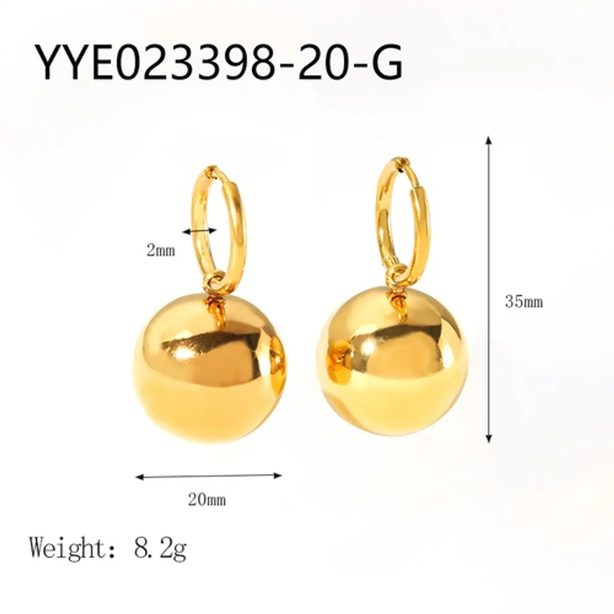 1 Pair Ig Style Simple Style Ball Polishing Plating Stainless Steel 18k Gold Plated Drop Earrings