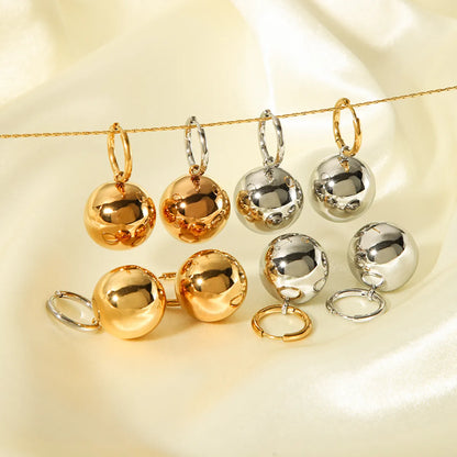 1 Pair Ig Style Simple Style Ball Polishing Plating Stainless Steel 18k Gold Plated Drop Earrings