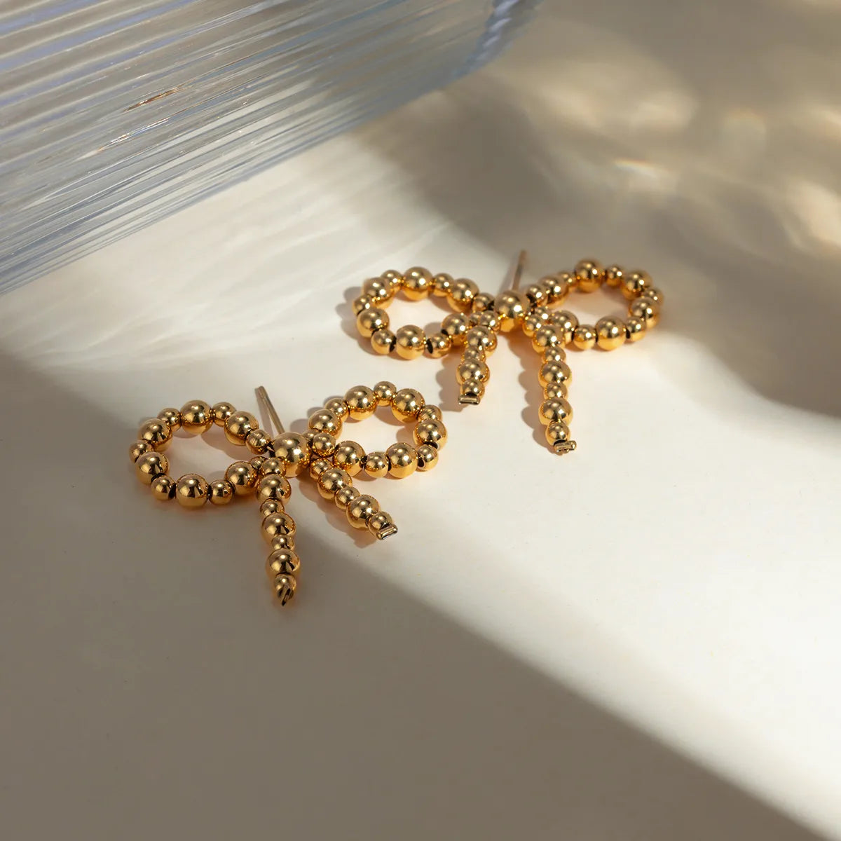 1 Pair IG Style Simple Style Bow Knot Beaded 304 Stainless Steel 18K Gold Plated Drop Earrings