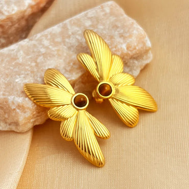 1 Pair IG Style Simple Style Butterfly Plating Inlay 304 Stainless Steel Natural Stone 18K Gold Plated Ear Studs