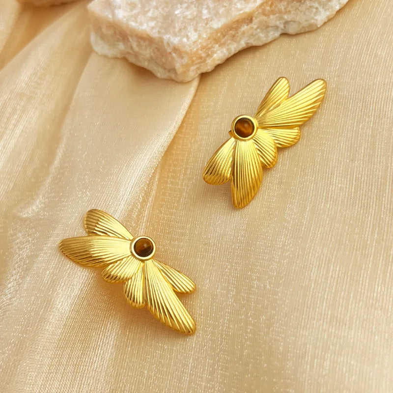 1 Pair IG Style Simple Style Butterfly Plating Inlay 304 Stainless Steel Natural Stone 18K Gold Plated Ear Studs